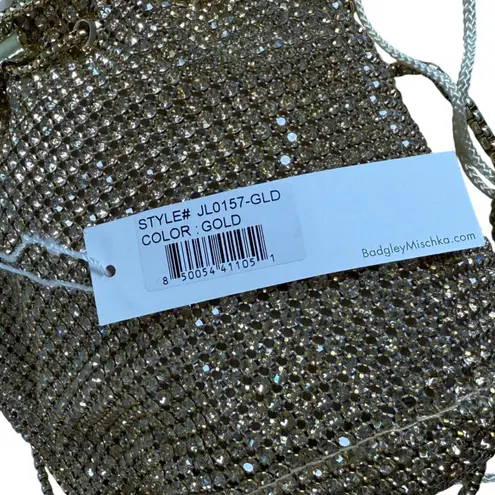 Badgley Mischka Adley Drawstring Bag with Ruffled Tulle Rhinestone Purse Gold