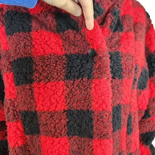 BumbleBella By Jill Martin Sherpa Shawl Collar Button Lounger Plaid Petite M/L Red Size M