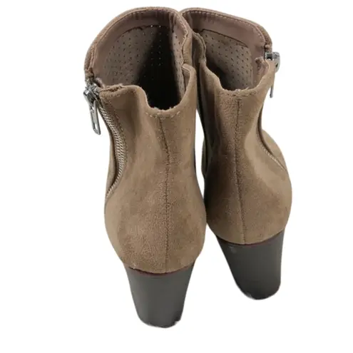 Francescas Peep Toe Booties Womens 8.5 Tan Faux Suede Perforated Block Heel Boho