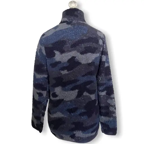 Como Womens Juniors Pullover Sz Small Blue Fleece Sherpa Teddy Camo Quarter Zip