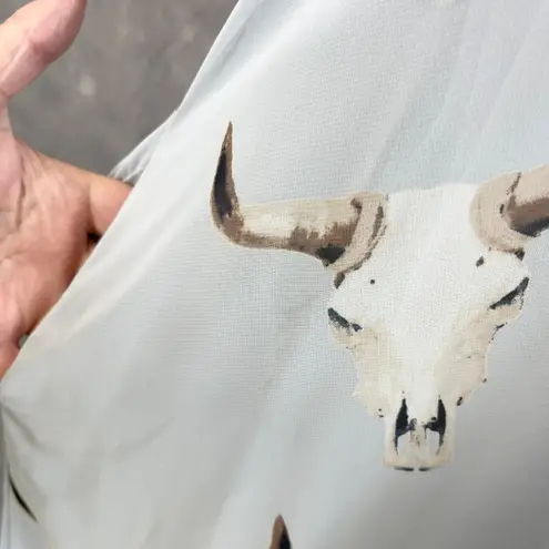 Peach Love California Womens Dress M Bull Skull Print Western Boho Rodeo USA