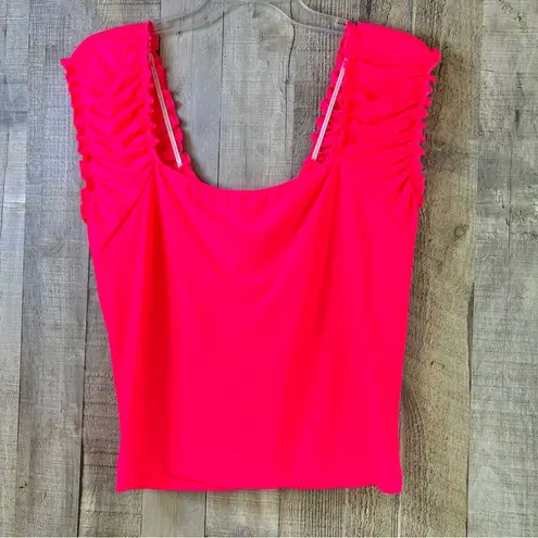 White Birch XL Cropped Neon Pink Tank Top w/Ruched Front & Tie