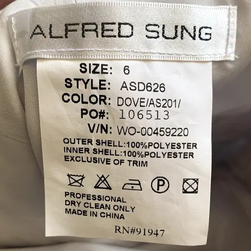 Alfred Sung NWT Dupioni Shoulder Bow Knee Length Dress in Dove Gray Silver