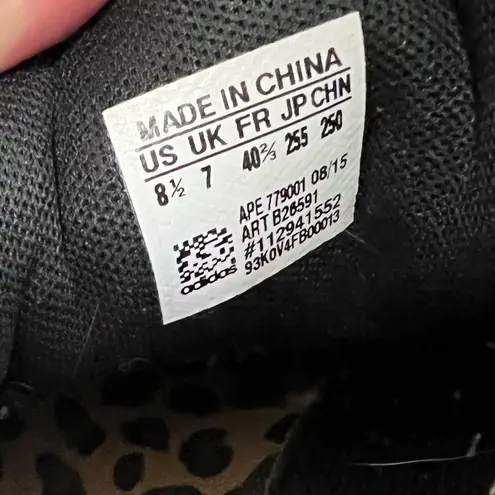 Adidas  Stan Smith Black Leather & Leopard Print Sneakers Size 8.5 thumbnail 6