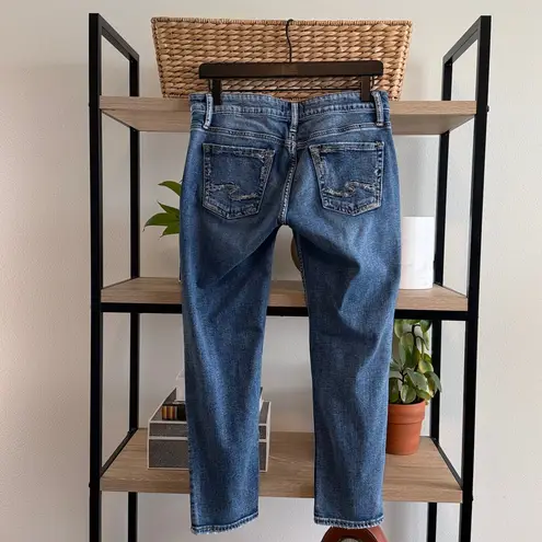 Silver Jeans Silver Boyfriend Mid-Rise Factory Distressed Cropped Jeans, 26