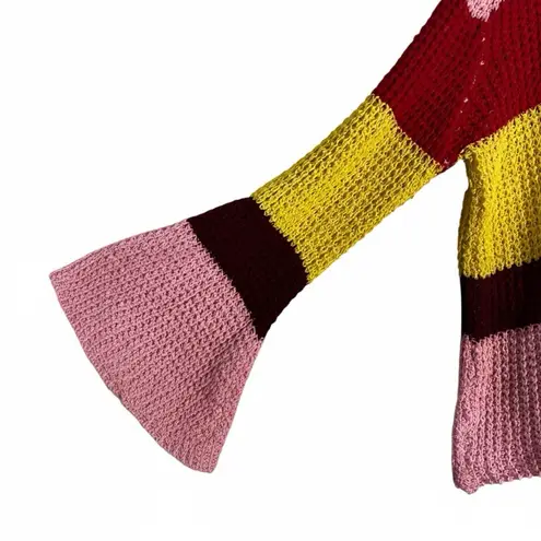 Cloudwalk Striped Bell Sleeve Sweater Womens S Pink Oversized Retro Quirky Fun