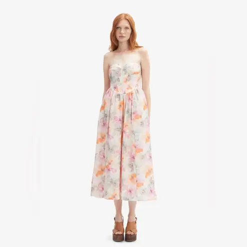 Bardot NWT Lola Corset Midi Dress In Apricot Floral small