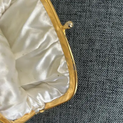 Vintage White and Gold Crochet Beaded Change Purse Bag