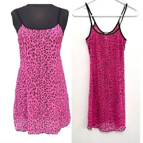 Victoria's Secret  VS Pink Black Cheetah Leopard Mesh Y2K Babydoll Lingerie Dress