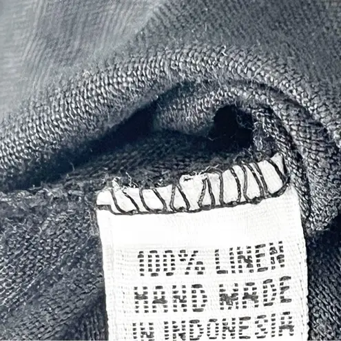 Aura Classic Black 100% Linen Smocked Top Puff Elastic Cuff Sleeve Dress Medium