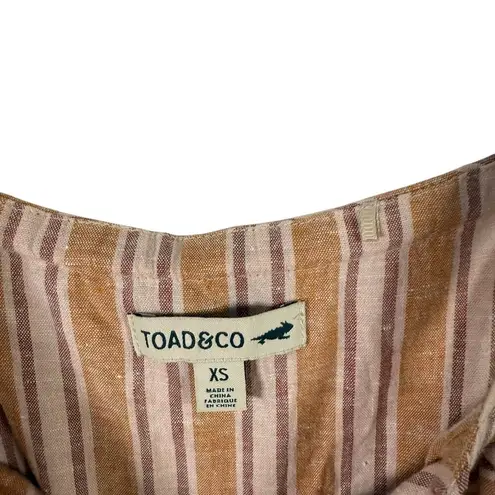 Toad & Co Taj Hemp Romper Brown Striped Summer Vacation Casual Travel Womens XS