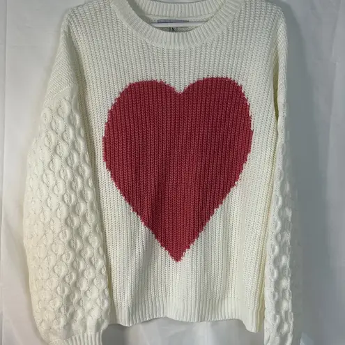 Miss Sparkling Heart Patterned White and Red Sweater Size Medium