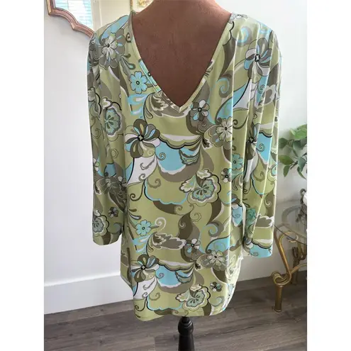 Allison Daley Women's Floral V-Neck Long Sleeve Blouse Size 14 Made in USA