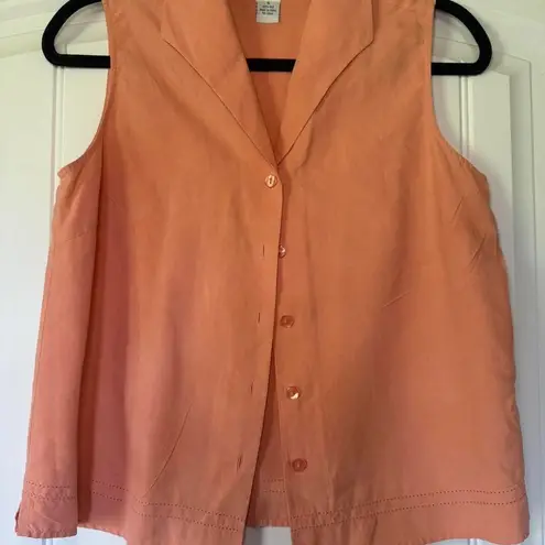 Anna and Frank Silk Sleeveless Collar Button Front Vest Top Peach Size S