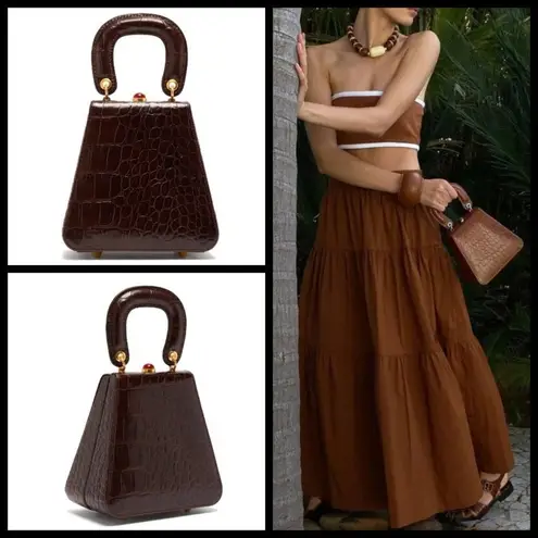 STAUD ππ Kenny Bag Brown Crocodile Embossed