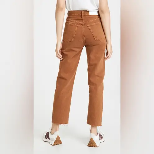 RE/DONE  Brown 70s Ultra High Rise Stovepipe Jeans in Washed Terracotta