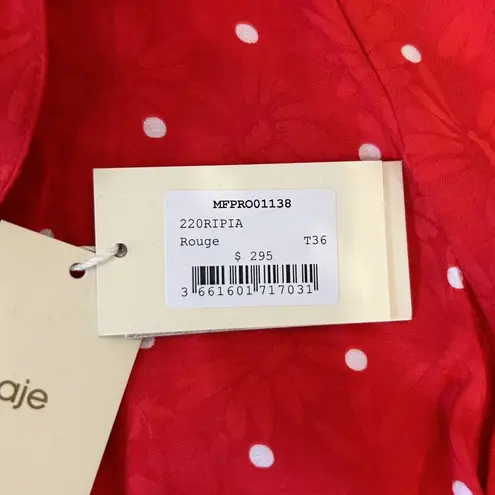 Maje Womens Red Ripia Twist-Front Polka-Dot Floral Jacquard Mini Dress Sz Small