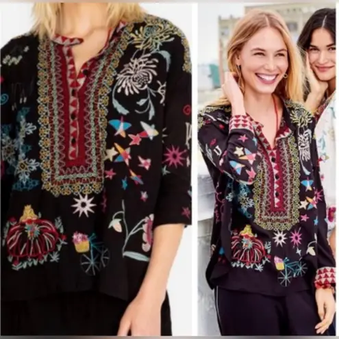 Johnny Was  BIYA MISHTI Folk Embroidered Black Tunic