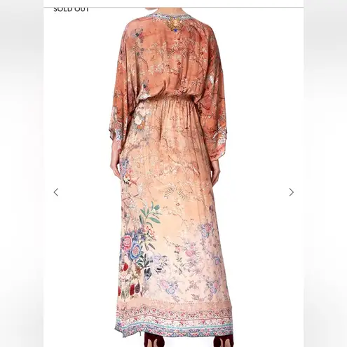 Camilla Orange Fooral Split Pocket Maxi Long Sleeve Size Small Dress