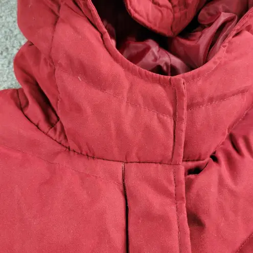 Kenneth Cole Reaction Womens Duck Down Puffer Coat M Red Full Length Zip Chevron Quilt Hood