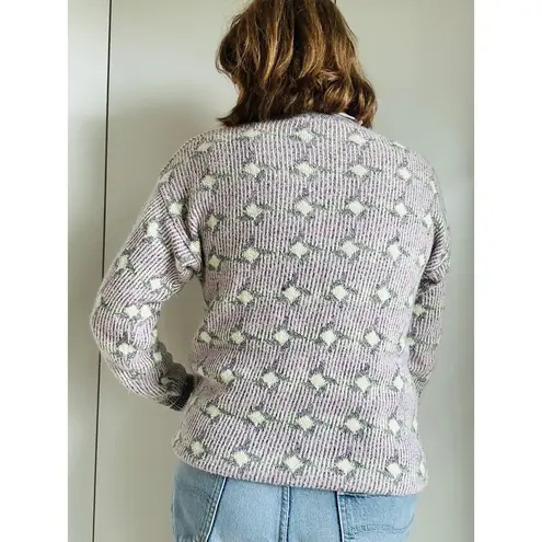 Vintage Womens Sweater size Small Oversized Geometric Print Collared Pink 80s