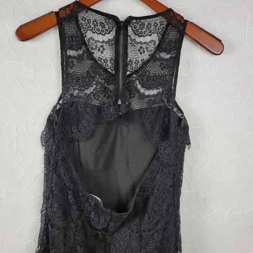 TCEC Women Dress Size M Black Eyelash Scallop Lace Sleeveless Open Back Cocktail