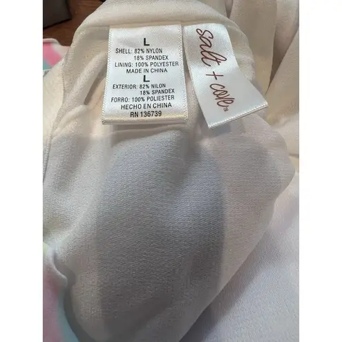 Salt & Cove Printed Lettuce Edge Short Sleeve Swim Top & Bikini Large Retro Pink