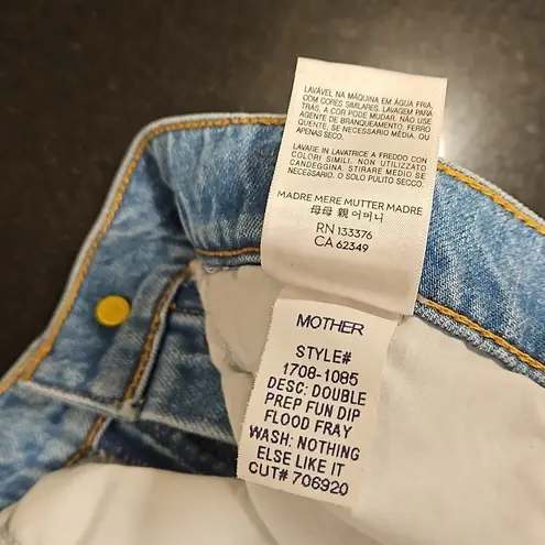 đŸ’•MOTHER SNACKS Double Prep Fun Dip Flood Fray Jeans Nothing Else Like It 29 NWT Blue
