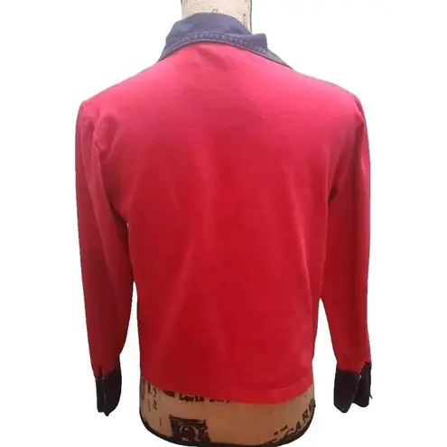 FioreLini International Pullover Top Denim Collar Long Sleeve M Red Size M