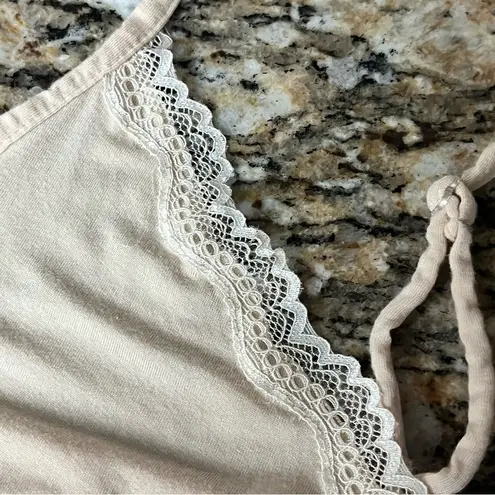 None Vintage Y2K Lace Trim Beige Camisole L | Normcore Preppy Coastal Basic Tank