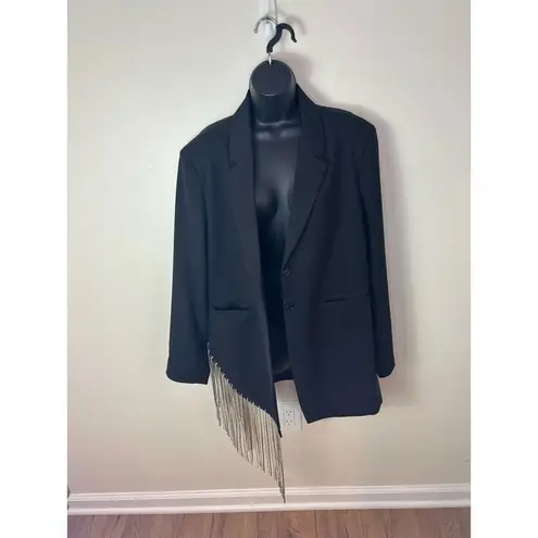 Hey You Womens Black Beaded Fringe Asymmetrical Blazer Size XL