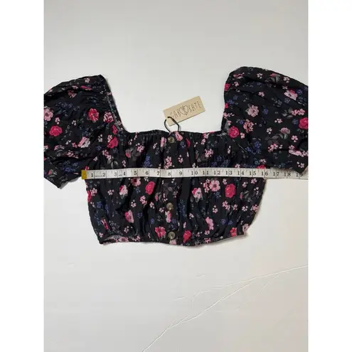 Gab & Kate Pink/Purple Floral Print Elastic Button Cropped Top Sz M Women