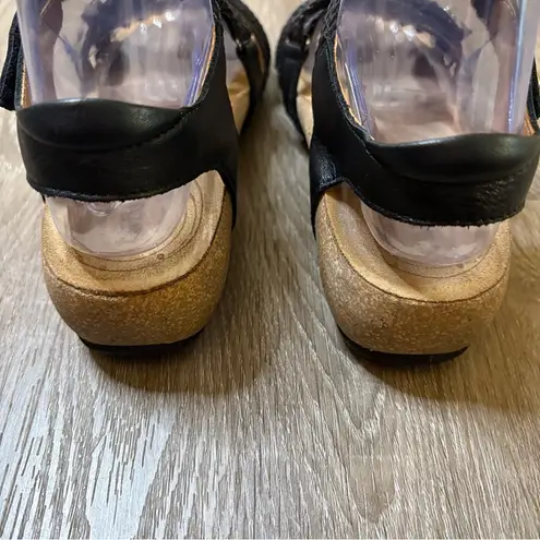 Taos Trulie Leather Sandals Black Braided Slingback Size 6