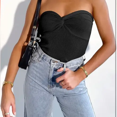 Black Strapless Bandeau/Tube Knit Twist Knot Top Size L