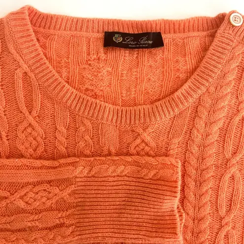 Loro Piana Cashmere Cable Knit Sweater in Tangerine Size L 48