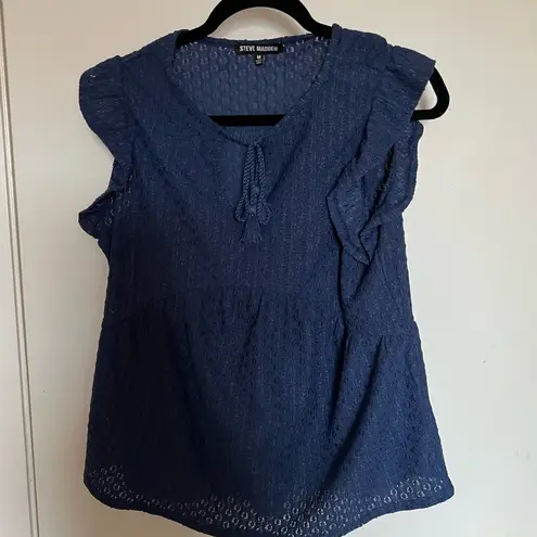 Steve Madden  Navy Eyelet Blouse Size Medium - Image 1