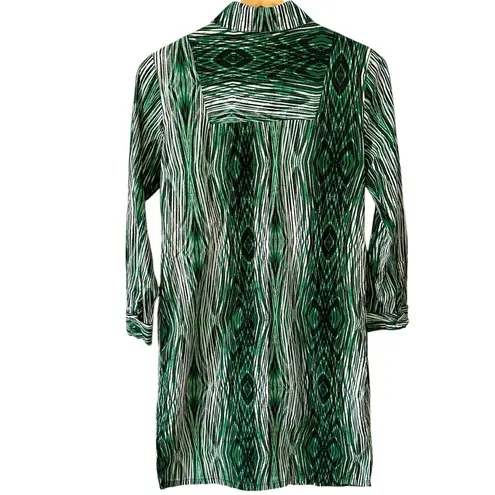 Derek Lam Design Nation Green Pattern Button Down Collared Neckline Shirt Dress