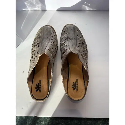 Spring Step Shoes Sandals Wedges Slides Women Size 39 US 8 Green Leather