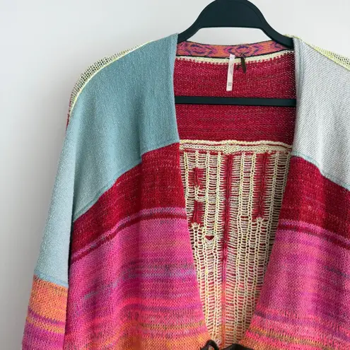 Free People  Surf Sweater XS/S Kimono Boho Cotton Knit Cardigan Coastal Colorful