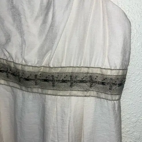 Harvé Benard Herve Bernard Linen Blend Dress | Size 8 | Cream & Tan Trim | Sleeveless