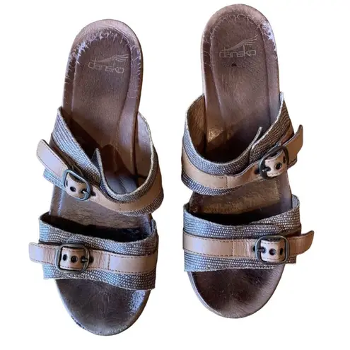 Dansko Women's Size 41/10.5 Jessie Sand Lizard Leather Heeled Sandals Tan