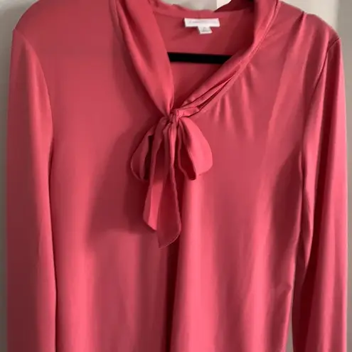 Charter Club Women's Tie Neck Pink Long Sleeve Top Crepe Like Size M Work Casual