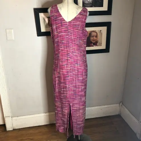 Vintage MOLATO Silk Pink Tweed Patchwork Hippie 70s Maxi Dress Duster Jacket Size M