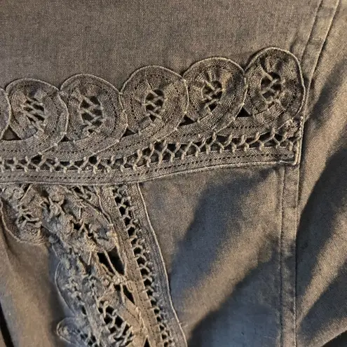 Holding Horses Blue Button-Down Shirt with Lace Detail | Size 0