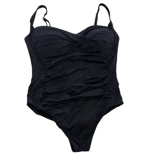 La Blanca Swimsuit Womens 14 Black One Piece Ruched Adjustable Straps Lined