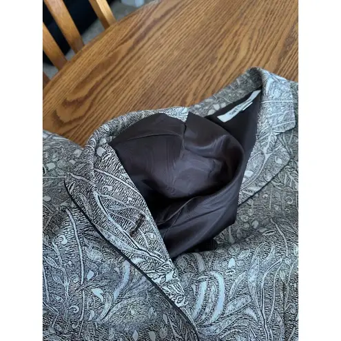 Suit Studio Metallic Silver Blazer Jacket Paisley Patterned Single Breasted Sz 1 Gray