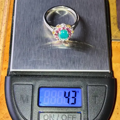 Natural Chrysocolla Orissa Garnet Halo Ring Size 9 Blue