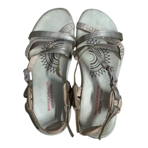 Skechers Reggae Slim Vacay Memory Foam Strappy Sandals Metallic Rose Gold Size 7 Pink