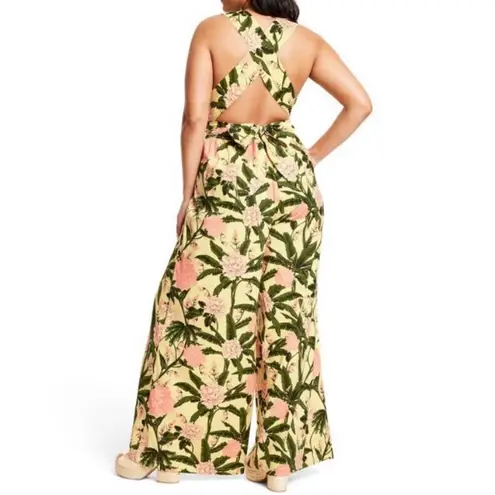 Agua Bendita x Target Peony Botanical Print Jumpsuit Size 3X Yellow Olive Floral