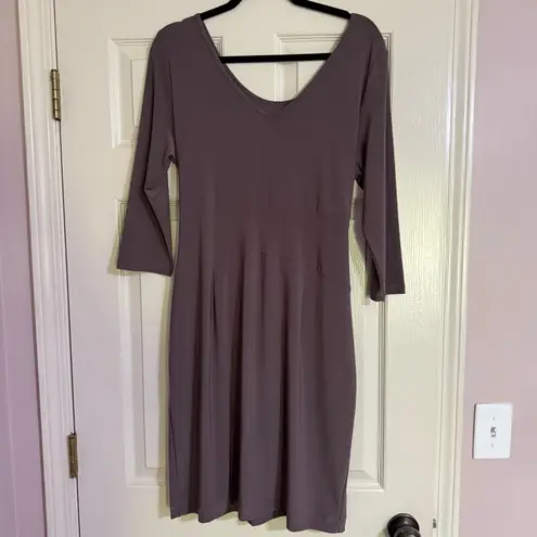 Clara Sun Woo Women's Size Large Faux Wrap 3/4 Sleeve Dress Brown Stretch Fit